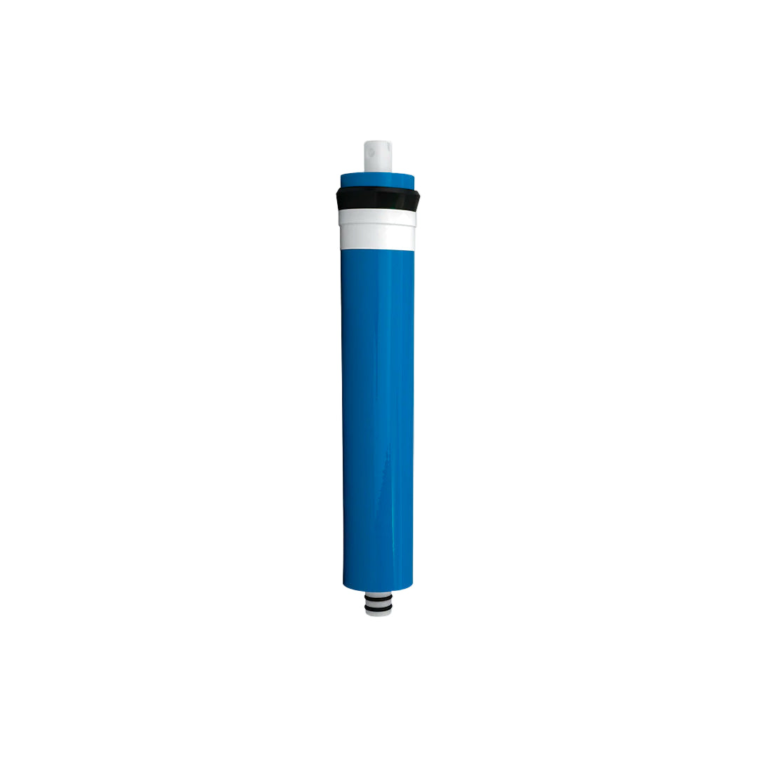 A blue water filter cartridge for RO/DI systems.