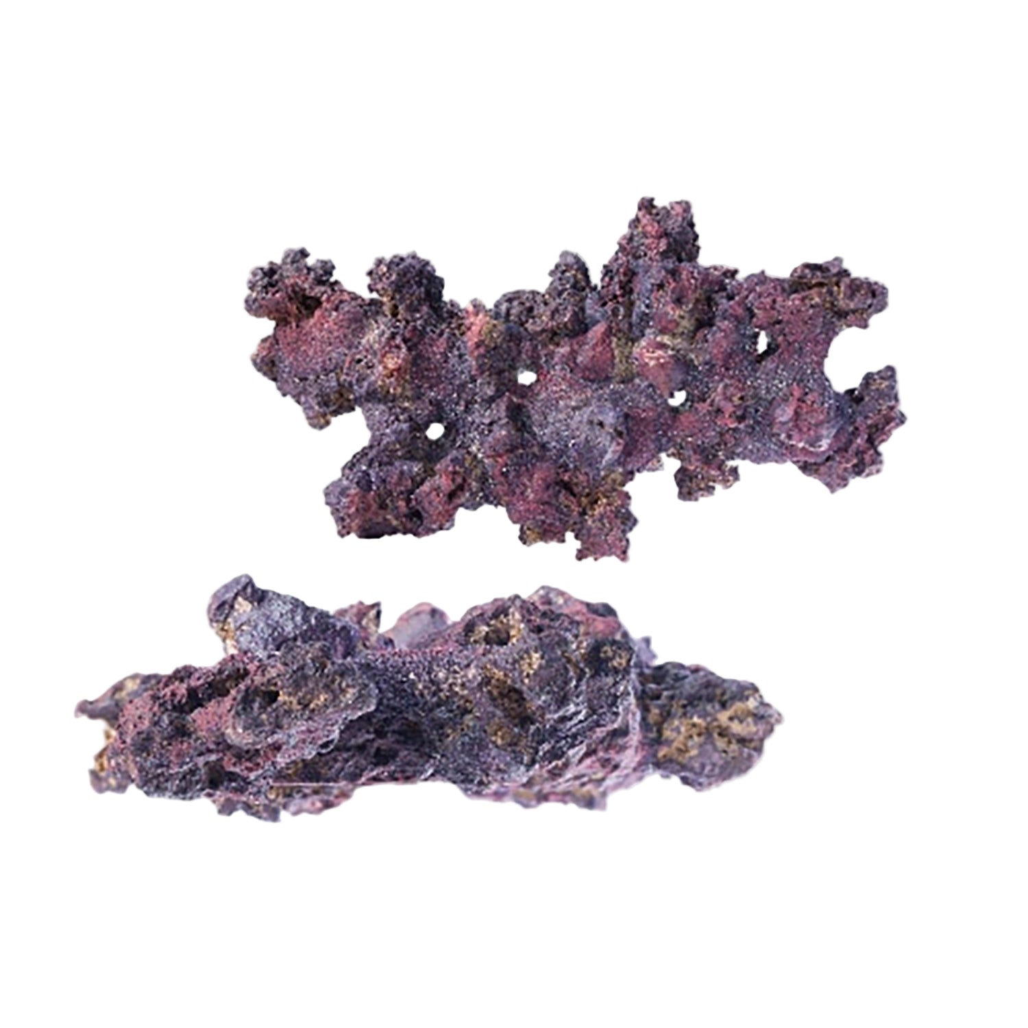Two pieces of brown LifeRock large shelf coral for aquascaping purposes, isolated on a white background.