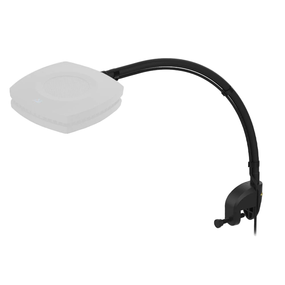 A black silicone-coated flex arm with a white clip, designed for mounting aquarium lighting.